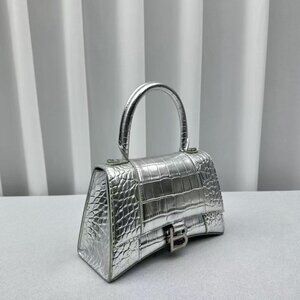 Balenciaga HOURGLASS SMALL CROCODILE EMBOSSED Crossbody Clutch Bag Purse